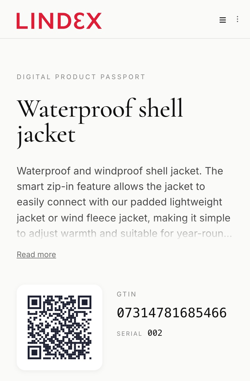 Lindex shell jacket, compliance page